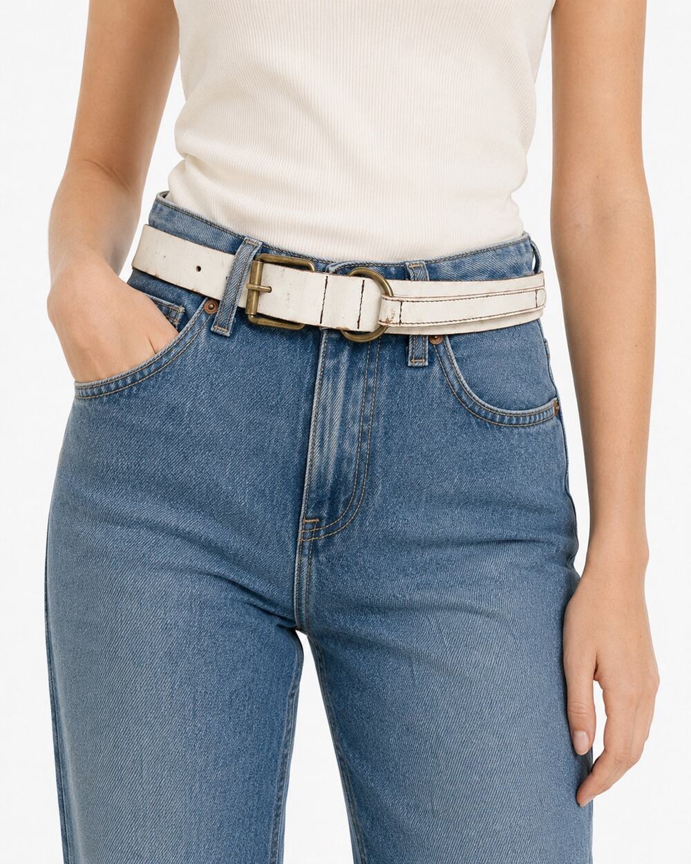 Vintage 90s GAP White Distressed Leather Belt | Utility Ring Belt M